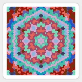 Retro Mandala Flower Blue Red and Teal Sticker